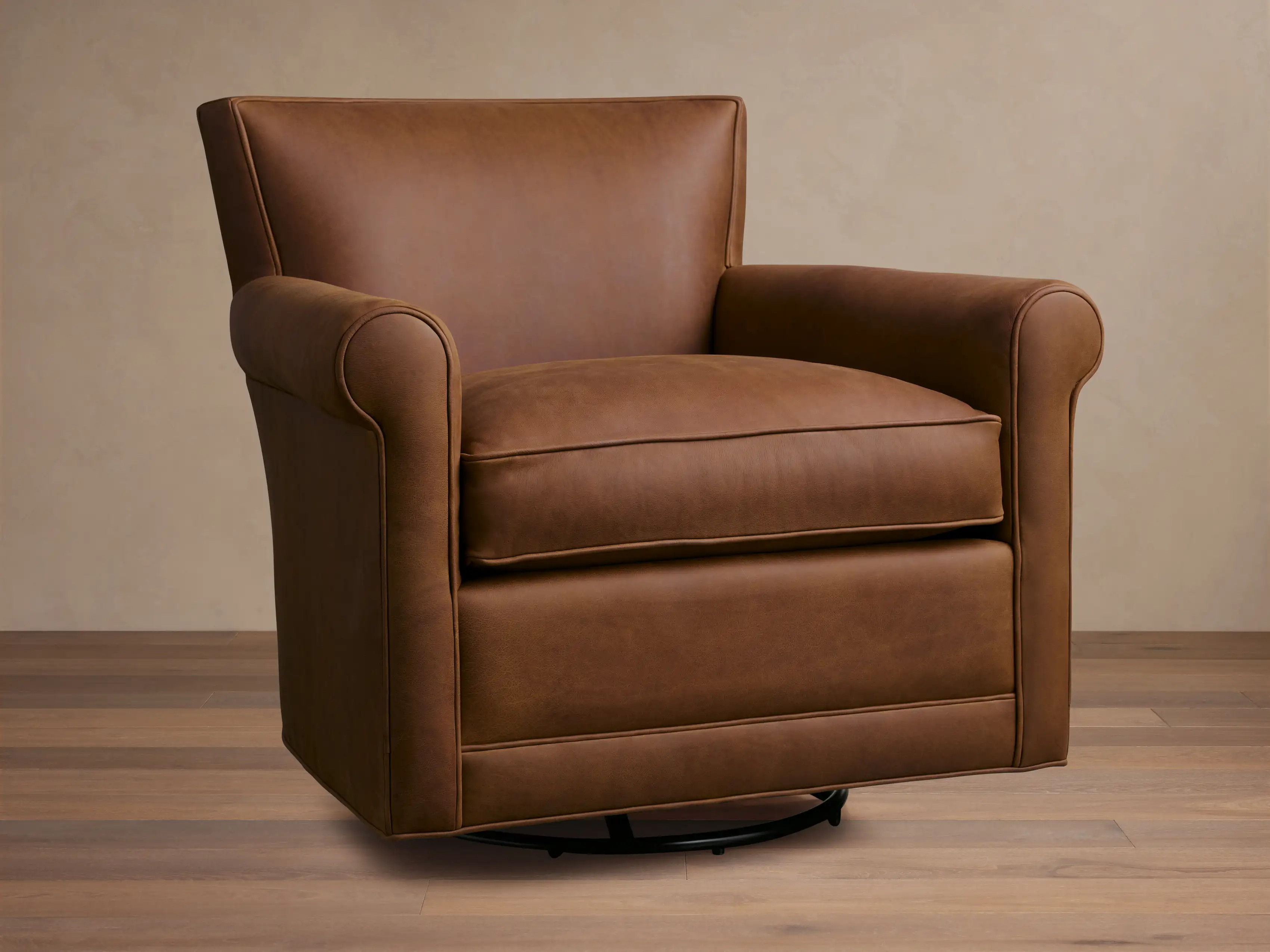 Rudy Leather Rolled Arm Swivel Chair | Arhaus