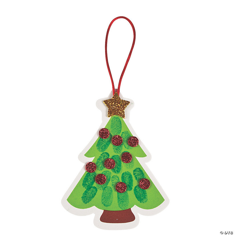 4" x 5 1/4" Thumbprint Christmas Tree Ornament Craft Kit - Makes 12 | Oriental Trading Company