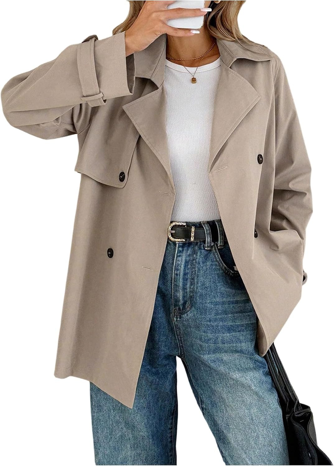 GORGLITTER Women's Double Breasted Trench Coat Trendy Button Down Business Work Jackets Dressy Outerwear | Amazon (US)