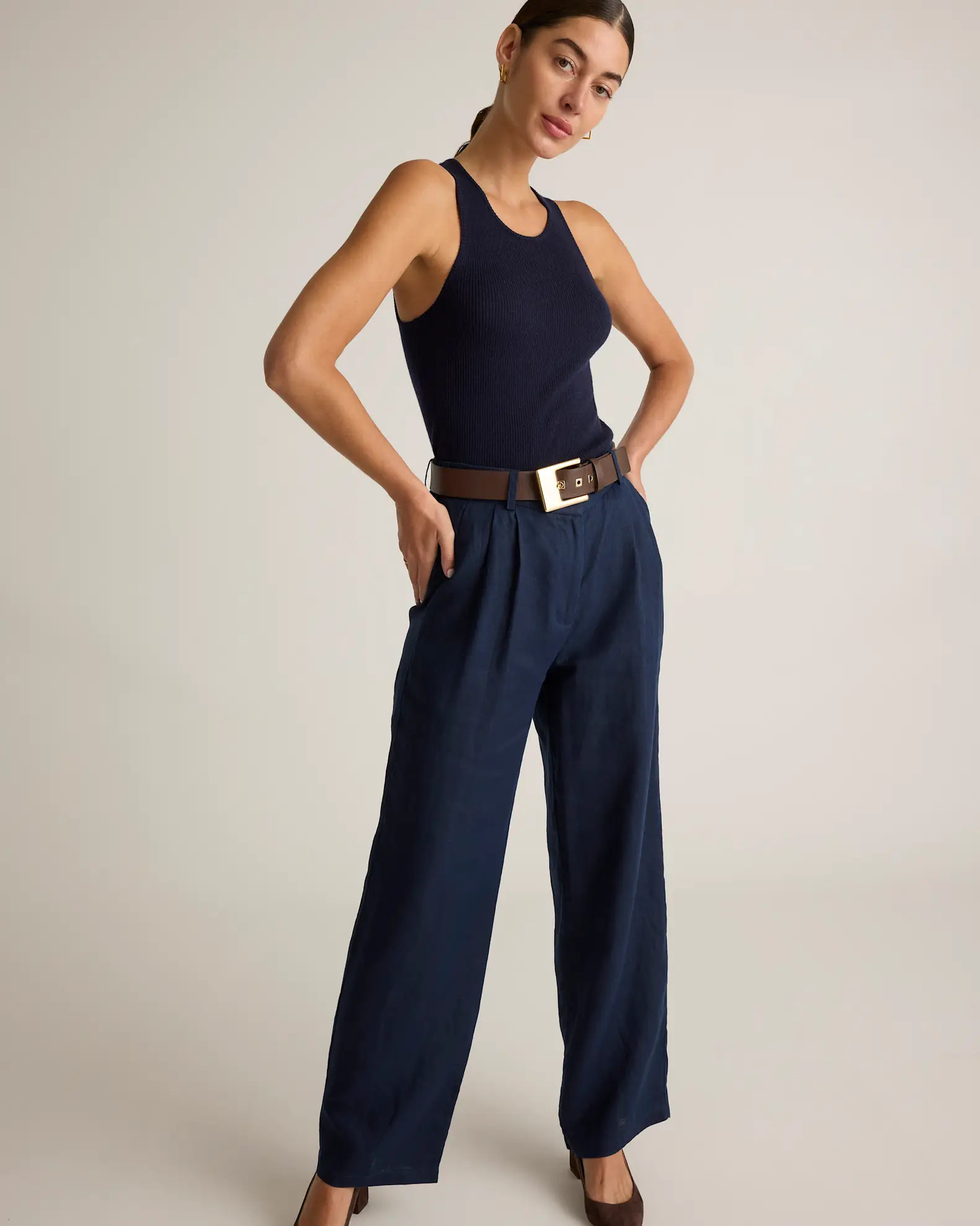 100% European Linen Pleated Trouser in Flax | Quince