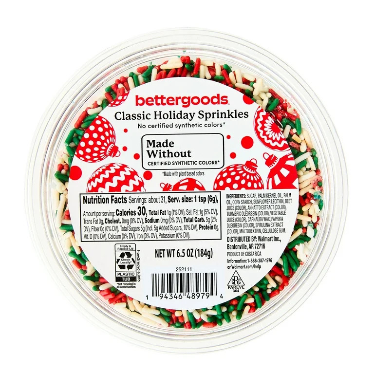 bettergoods Dye-Free Holiday Sprinkles, 6.5 oz | Walmart (US)