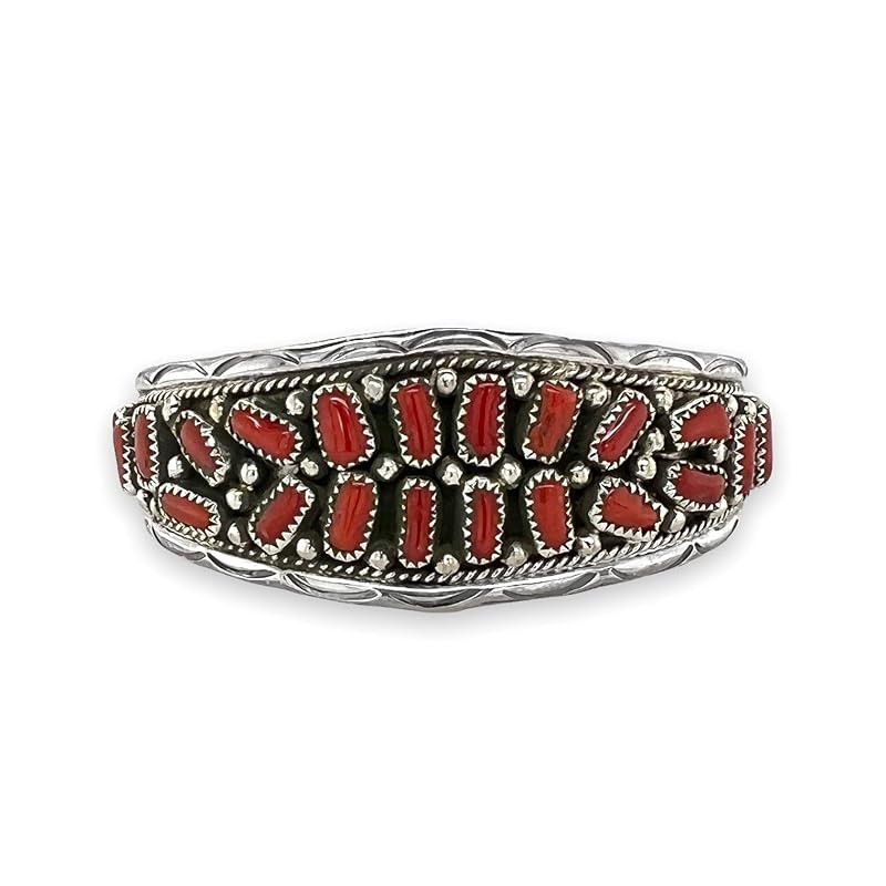 Genuine Red Coral Cuff Bracelet, Sterling Silver, Authentic Navajo Native American USA Handmade, ... | Amazon (US)