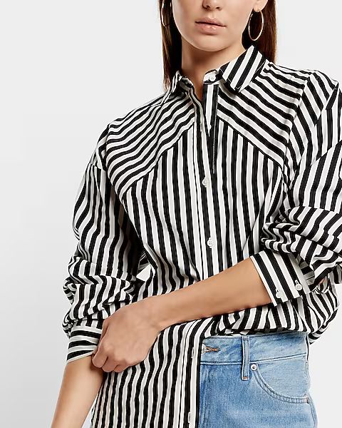 Cotton-Blend Striped Boyfriend Portofino Shirt | Express