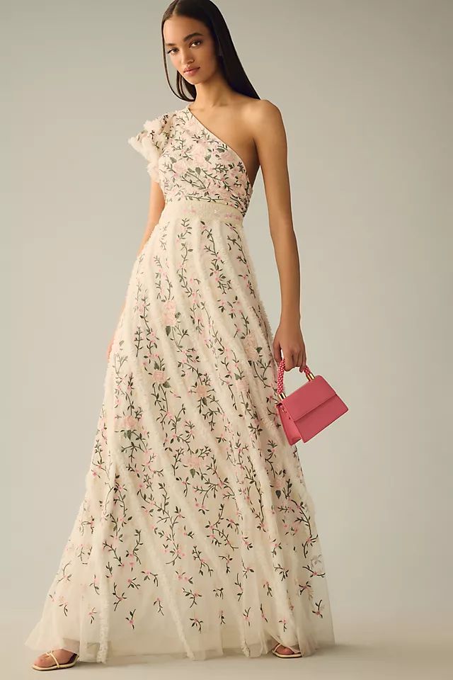 Mac Duggal One-Shoulder Embroidered Maxi Dress | Anthropologie (US)
