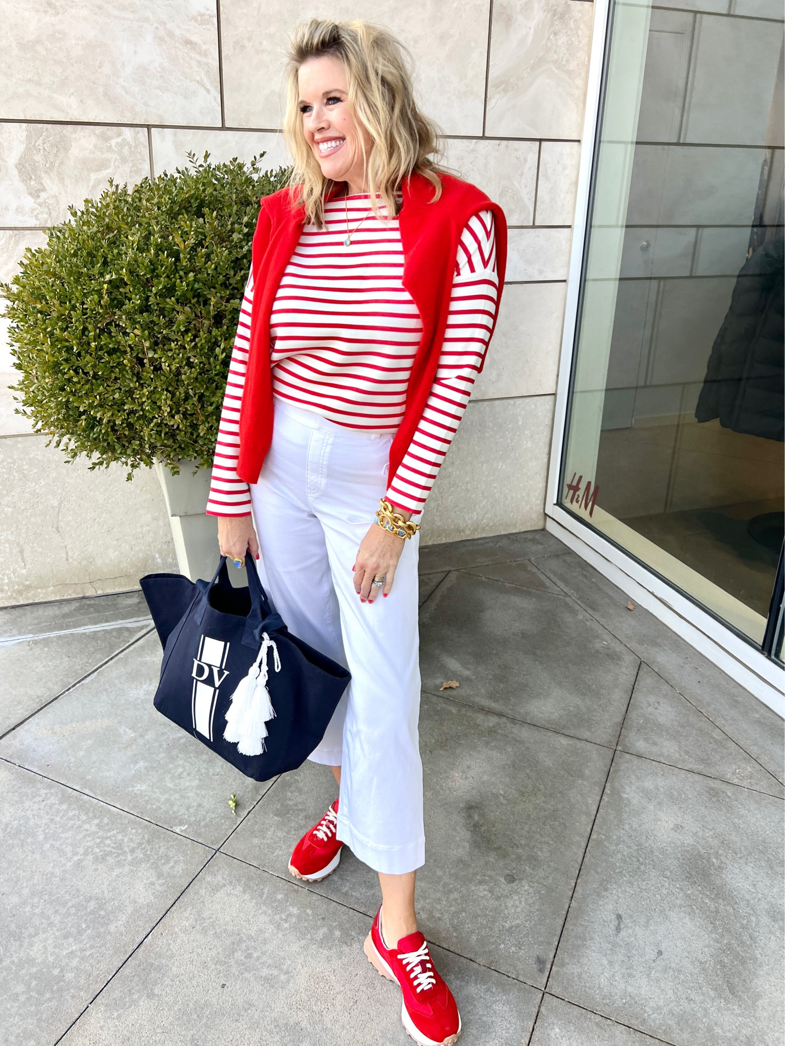 Here’s two ways…. With one basic change …1 way turns into two✔️
Just by adding that “3rd piece”

I love this easy coastal vibe -Cropped pants and air essentials striped shirt by @spanx  

🚨SAVE 10% off all Spanx with my CODE: DEARDARCYXSPANX

Added details (which makes the outfit ❤️🤍

❤️Red Tennis shoes by @madisonmaison Let me tell you these handmade tennis shoes are like walking on pillows❤️ Chic and comfy 🤍❤️🤍❤️🤍
🚨SAVE 20% with code DARCY20

❤️ New Spring Custom tote by @quiltedkoala perfect for beach days & travel
🚨Save 20% with code DARCY20

❤️ NEW Spring Arm Candy stack , necklace and earrings by @julievos that cornflower blue🩵

#LTKworkwear #LTKstyletip #LTKtravel