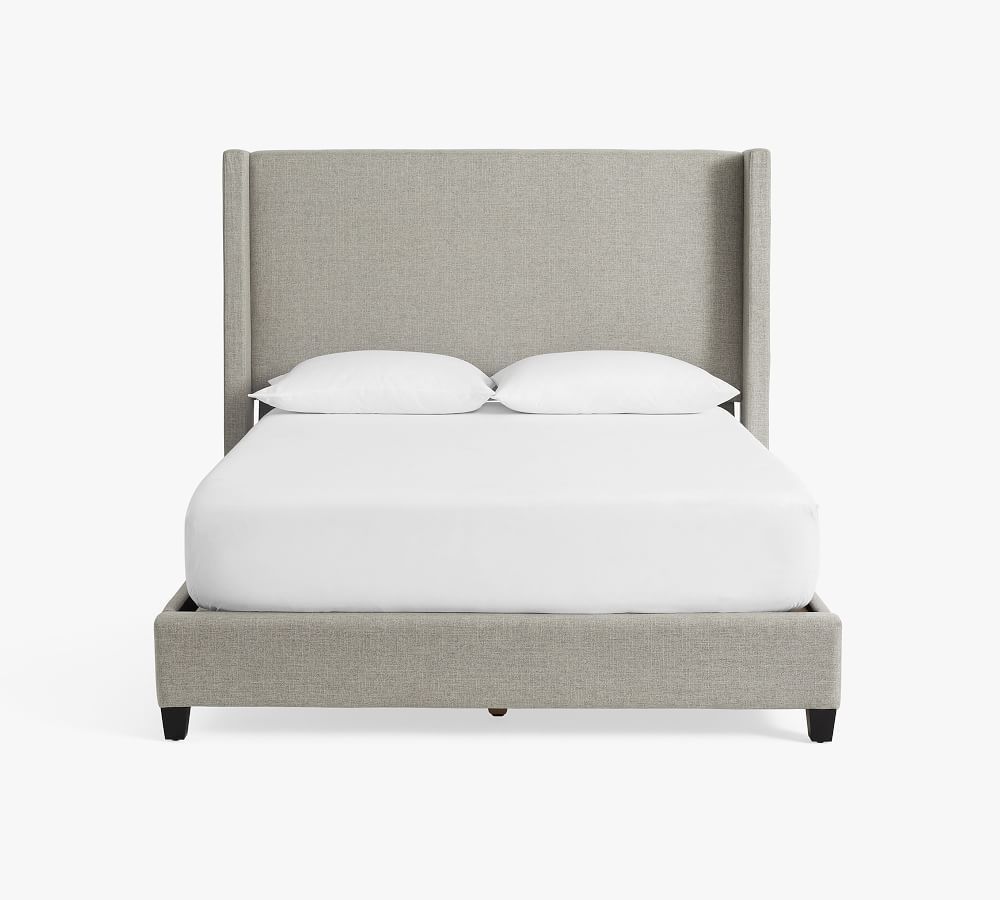 Elliot Non-Tufted Upholstered Bed, Queen, Tall Headboard 54.5"h Heathered Chenille Pebble | Pottery Barn (US)