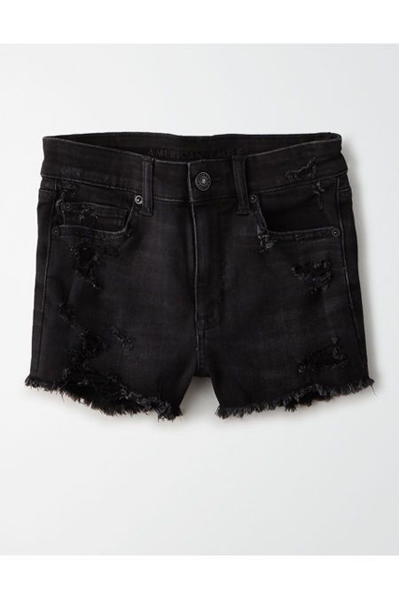 AE Ne(x)t Level High-Waisted Denim Short Short Women's Black Wash 10 | American Eagle Outfitters (US & CA)