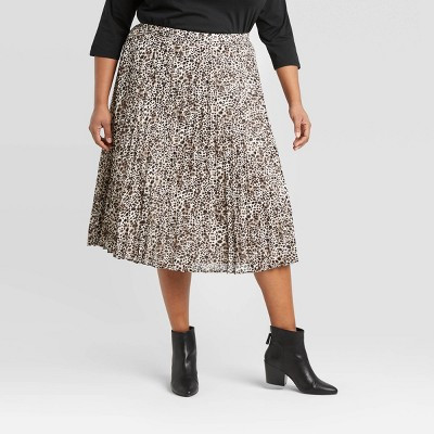Women's Plus Size Leopard Print Pleated Midi Skirt - A New Day™ Black/White | Target
