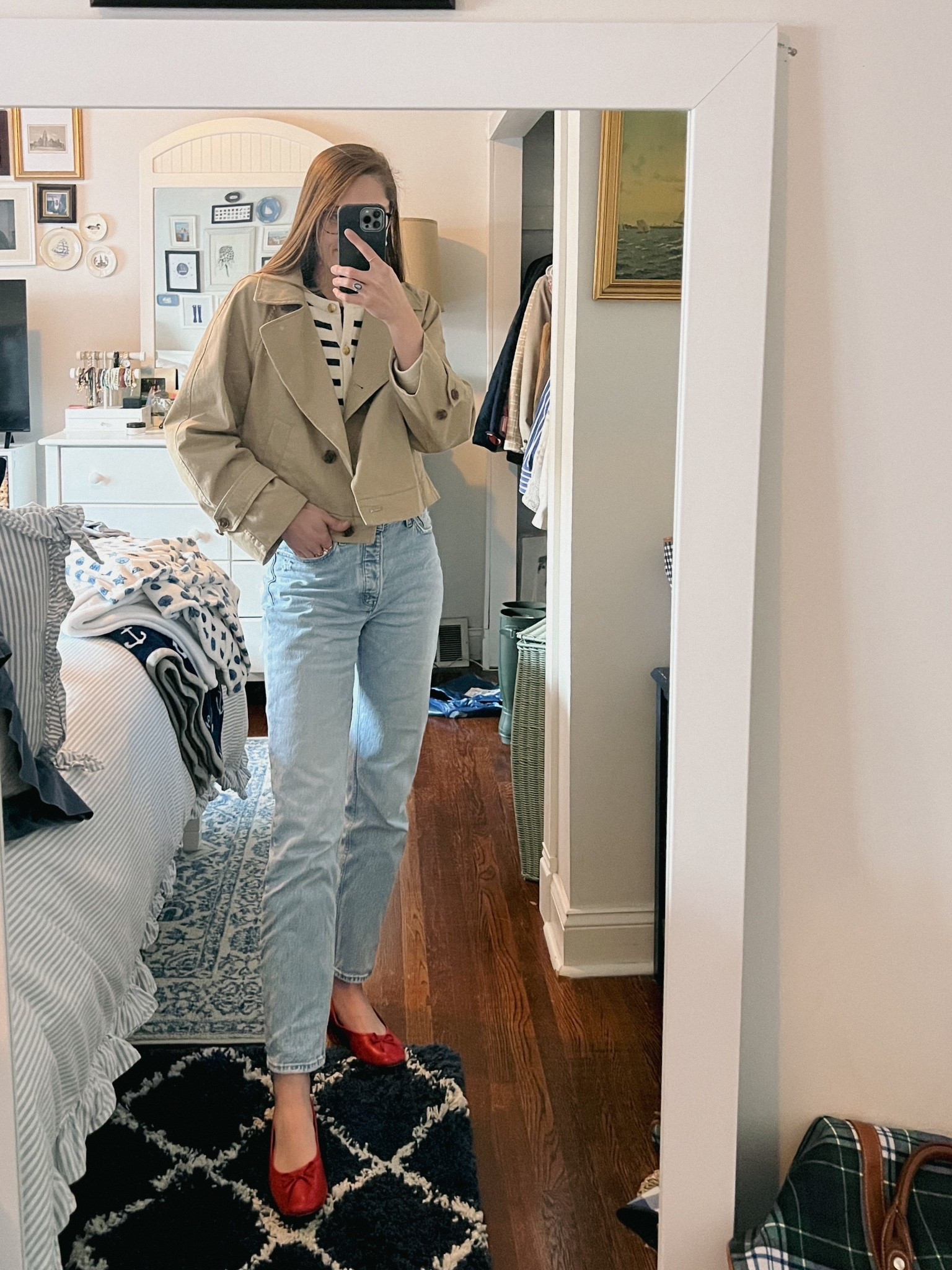 Cropped trench coat, j crew, gap, ballet flats, red flats, spring outfit, spring style, preppy style, preppy outfit, classic style 

#LTKFindsUnder100 #LTKStyleTip #LTKShoeCrush