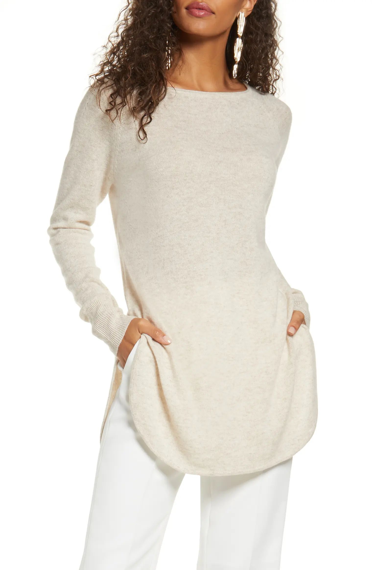Shirttail Wool & Cashmere Boatneck Tunic | Nordstrom