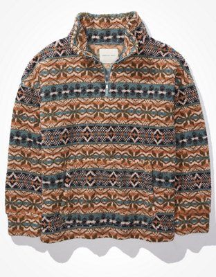 AE Cozy Sherpa Quarter Zip Sweatshirt | American Eagle Outfitters (US & CA)