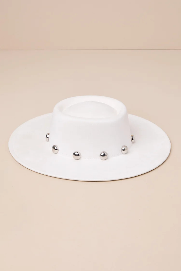 Wonderfully Chic Ivory Suede Studded Boater Hat | Lulus