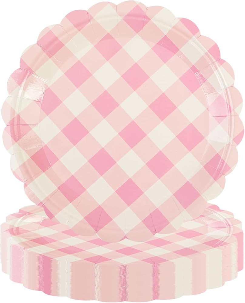 50PCS Light Pink Scalloped Paper Plates - 9Inch Striped Dessert Plates for Cake Salad Fruit Dispo... | Amazon (US)