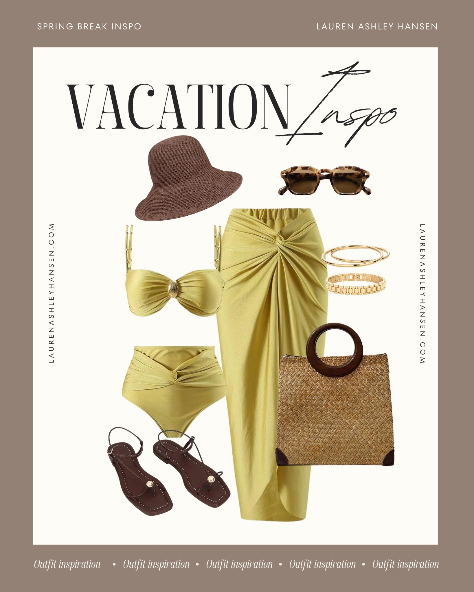 These chic vacation accessories are perfect for any beach getaway. I'm loving these brown and yellow/green tones together. The perfect affordable way to elevate your spring break look! 

#LTKootd #LTKSeasonal