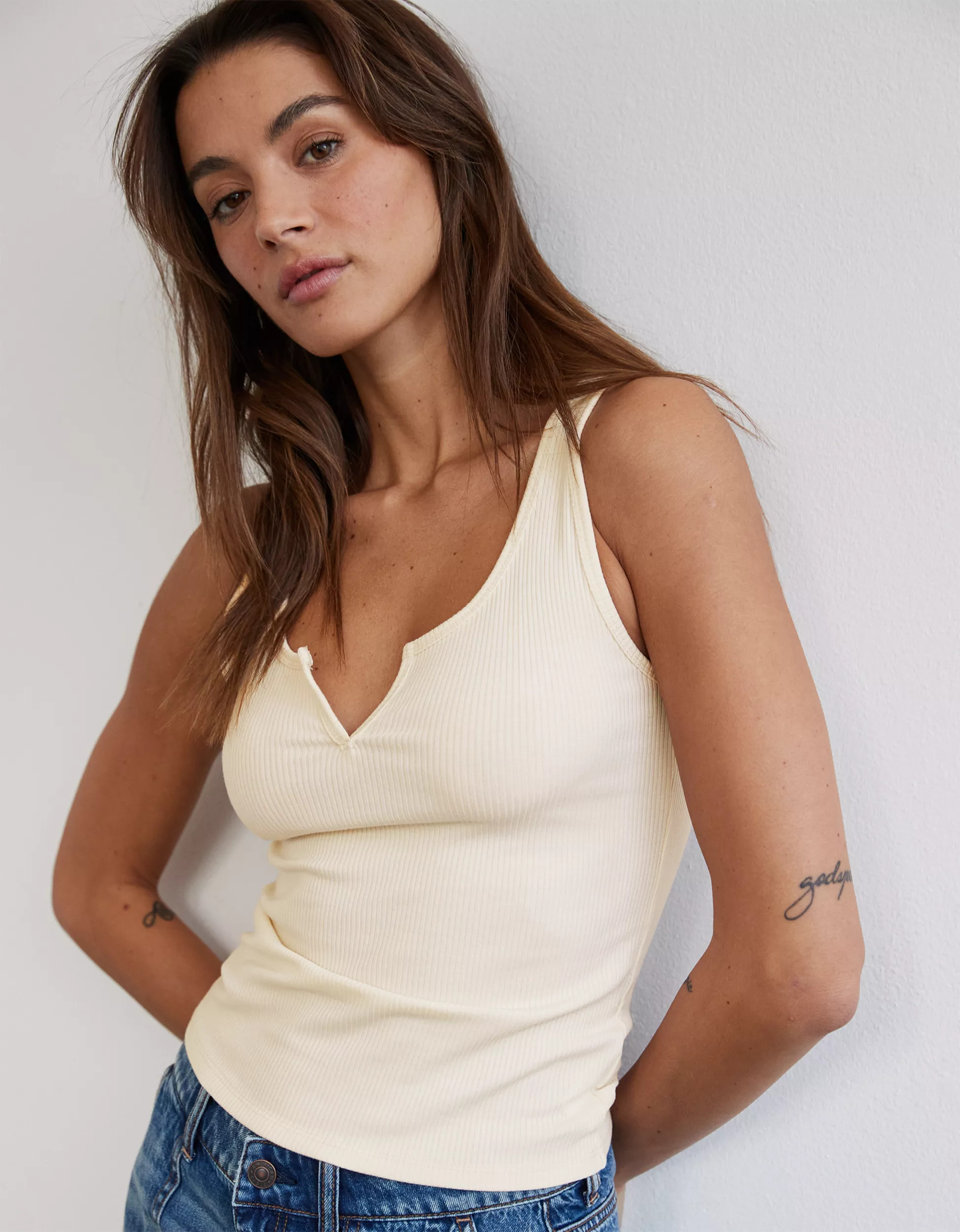 AE Cropped Notch Neck Tank Top | American Eagle Outfitters (US & CA)