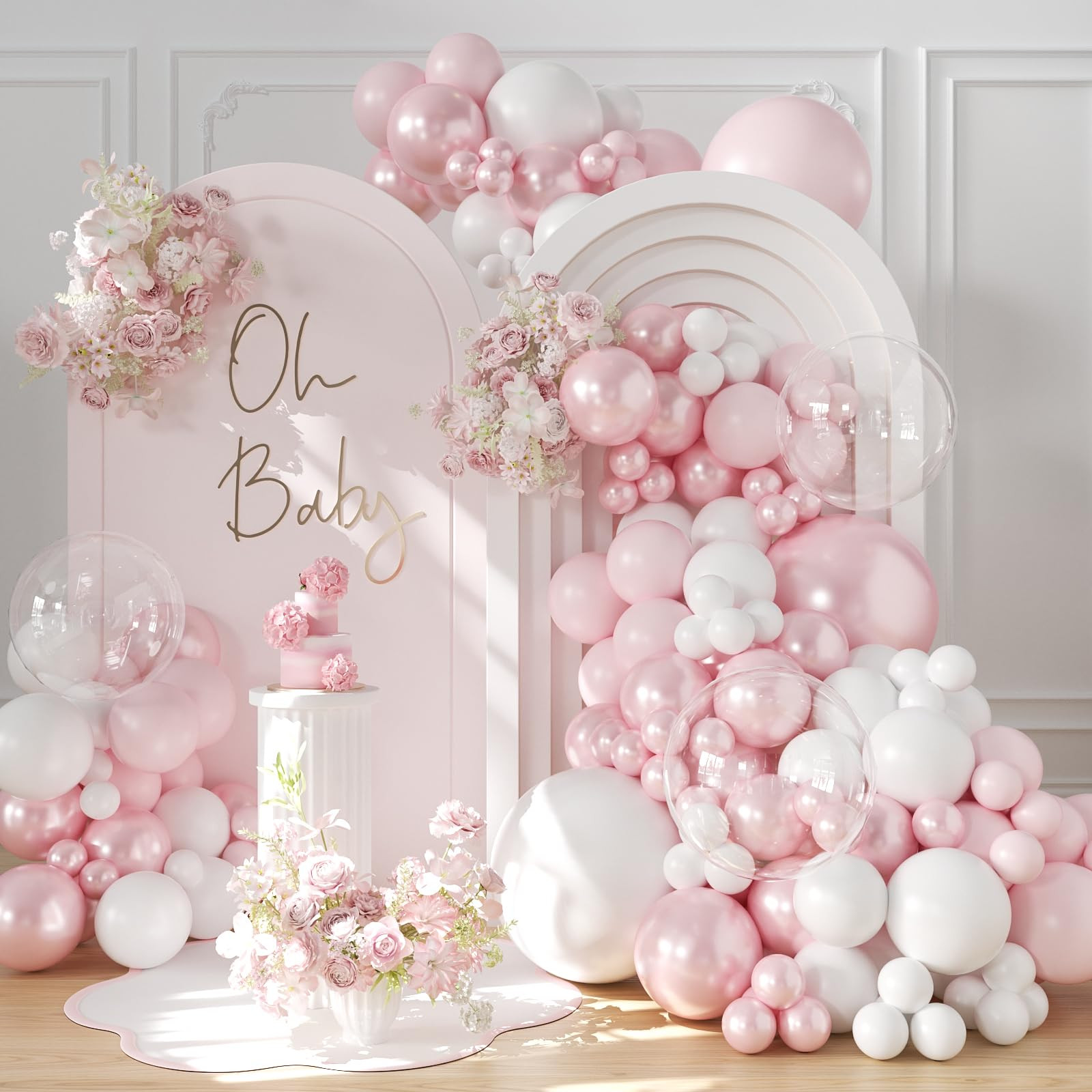Pink Balloon Arch Kit 108Pcs Double Stuffed Balloons Garland Including Pink Pearl White Macaron P... | Amazon (US)