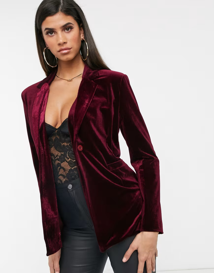 Unique 21 velvet blazer in wine-Red | ASOS (Global)