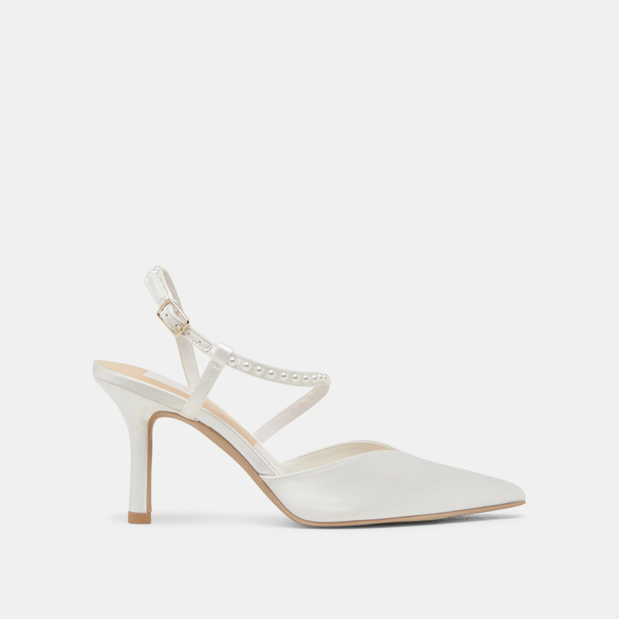 Kamra Pearl Heels True White Satin | DolceVita.com