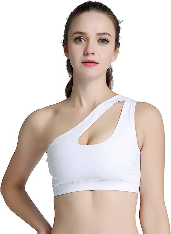Strappy Sports Bra Middle Support Yoga Racerback Tops for Gym Workout Fitness with Removable Pads | Amazon (US)