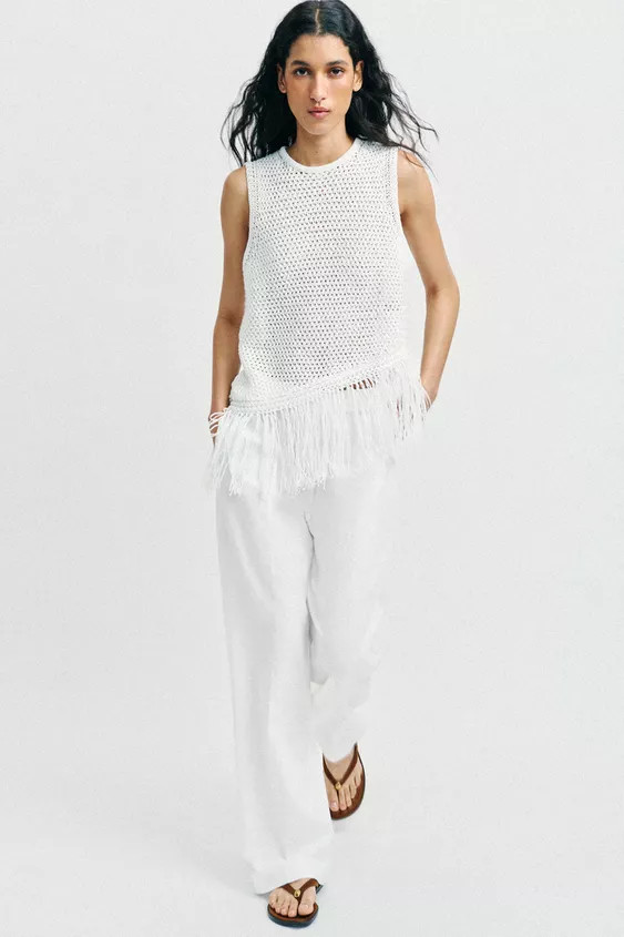 KNIT TOP WITH FRINGING | Zara UK