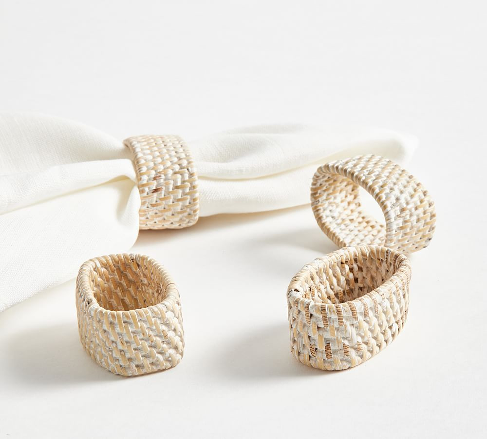Tava Handwoven Rattan Oval Napkin Rings - Set of 4 | Pottery Barn (US)
