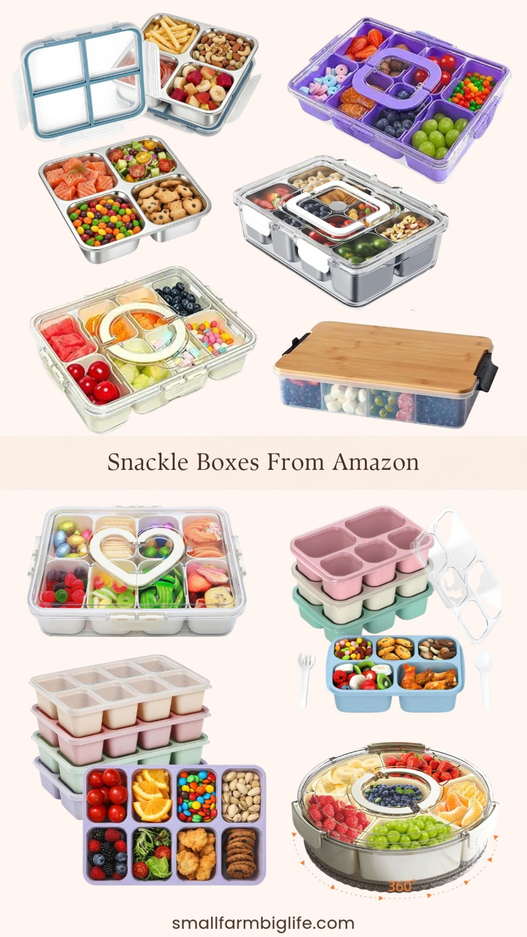 Snackle boxes are everywhere right now and for good reason because they make snacking and entertaining so much more fun and organized. I rounded up my favorites from Amazon including divided serving trays with locking lids, stainless steel options, the Farberware version with the bamboo cutting board lid, and so many cute styles in clear, white, and purple. They are perfect for road trips, pool days, picnics, sports games, and any gathering where you want to put out a snack spread without a lot of effort. Fill them with fruit, nuts, candy, veggies, or charcuterie and you are ready to go. Tap to shop! 

 #LTKmorningroutine #LTKfoodie #LTKHome
