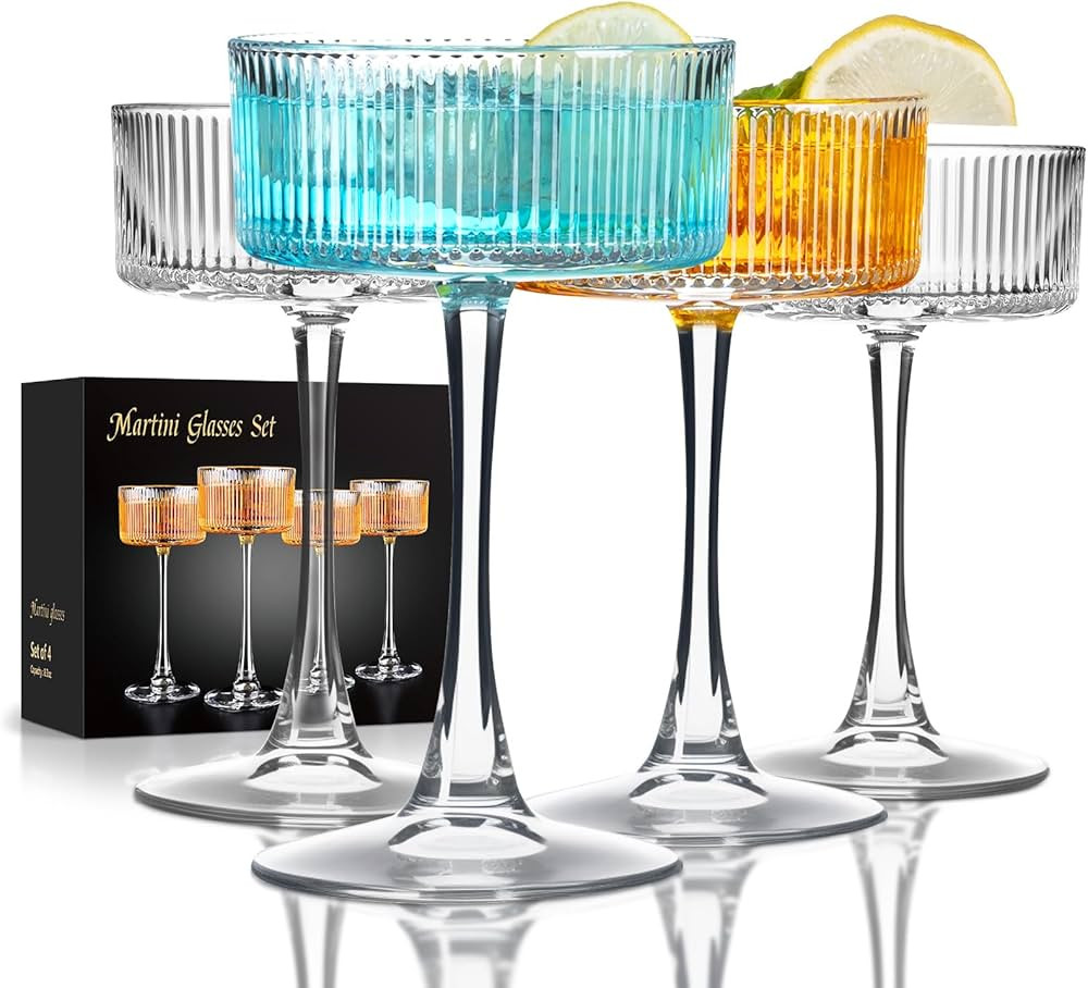 Martini Glasses Set of 4, 7OZ Ribbed Coupe Glasses, Bar Drinking Glass Set, Suitable for Cocktail... | Amazon (CA)