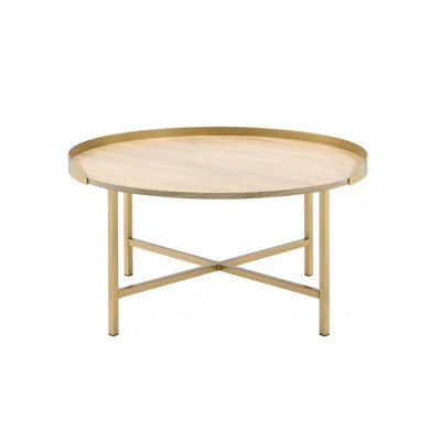 Gold Finish Table With Synthetic Wood And Oak Top Stylish Glamorous Metal | Wayfair North America