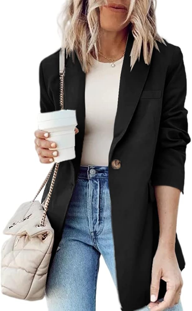 Cnkwei Womens Casual Blazers Long Sleeve Open Front Lapel Collar Work Office Jacket | Amazon (US)