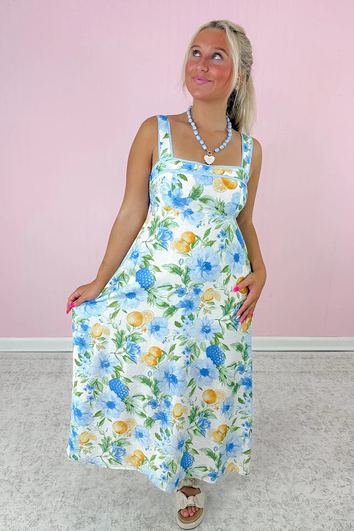 Sunlit Citrus Midi Dress | Citrus Floral Summer Dress | Poppy Jane