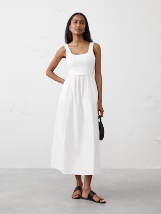 Tank Mixed Media Midi Dress | Banana Republic Factory