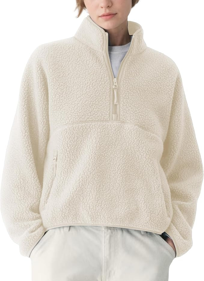 Keeliya Womens Fleece Sweatshirts Cropped Half Zip Fuzzy Warm Sherpa Pullover Varsity Jackets wit... | Amazon (US)