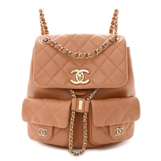 Shiny Caviar Quilted Medium Duma Pockets Drawstring Backpack Dark Beige | FASHIONPHILE (US)