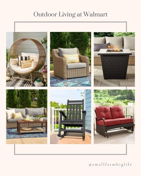 Outdoor living at Walmart. Patio furniture. Better homes and garden outdoor furniture. Steel outdoor glider with cushions. 2 pack outdoor chairs. Gas patio fire pit. Outdoor slat rocking chair. 2 piece outdoor sofa and coffee table. Spring living. Summer living  

#LTKhome