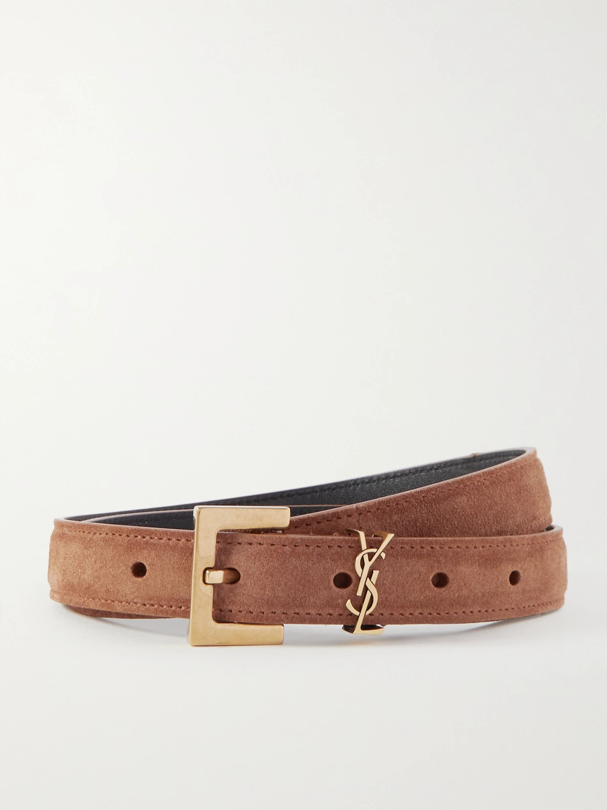 SAINT LAURENT - Monogramme Suede Belt - Red | NET-A-PORTER (US)