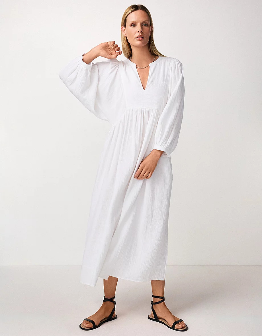 Organic Double Cotton Bib Detail Midi Dress | The White Company UK & ROW