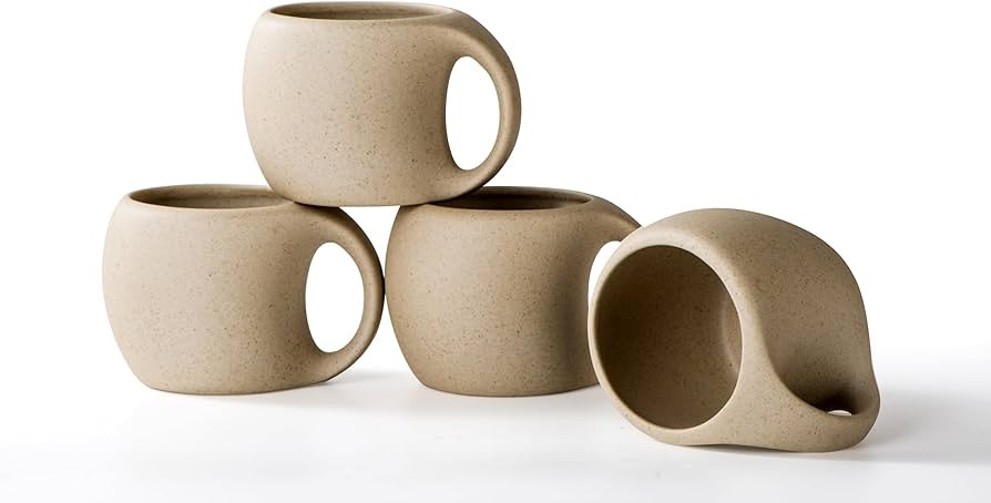 Ceramic Espresso Cups with Handle,6 OZ Ceramic Coffee Cups Set of 4,Cute Demitasse Cups for Doubl... | Amazon (US)