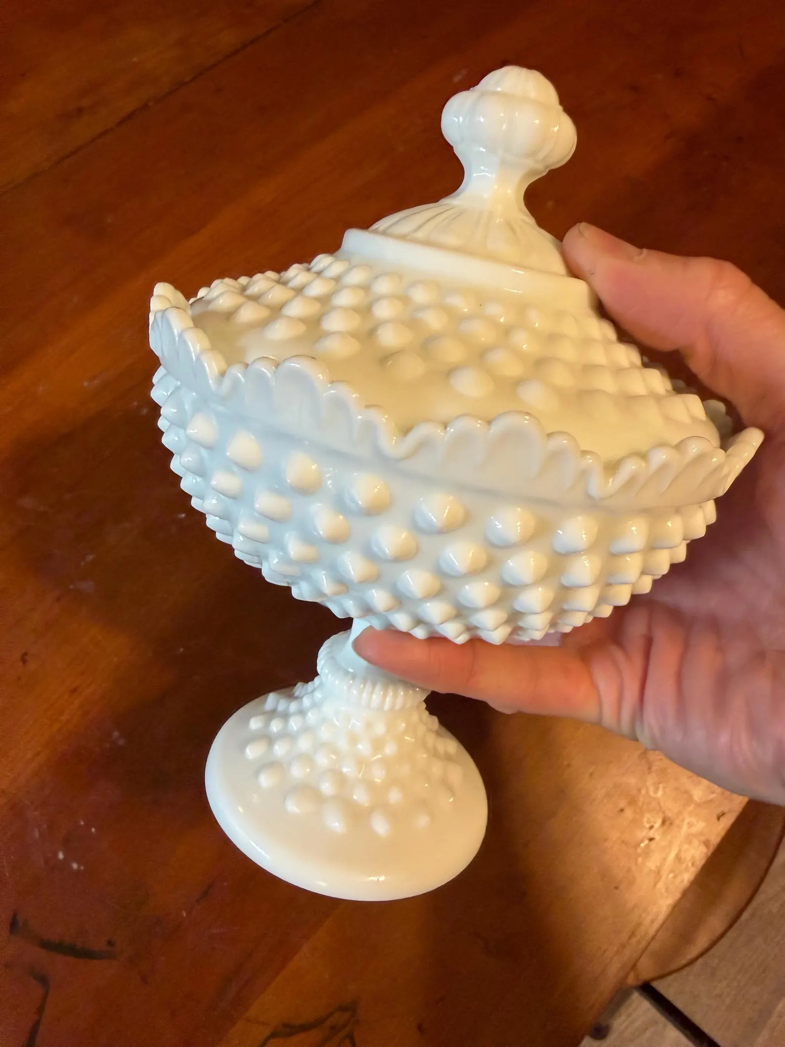 Fenton Hobnail Milk Glass Tall Footed/Pedestal Candy Dish w/Lid Unsigned | Etsy (US)