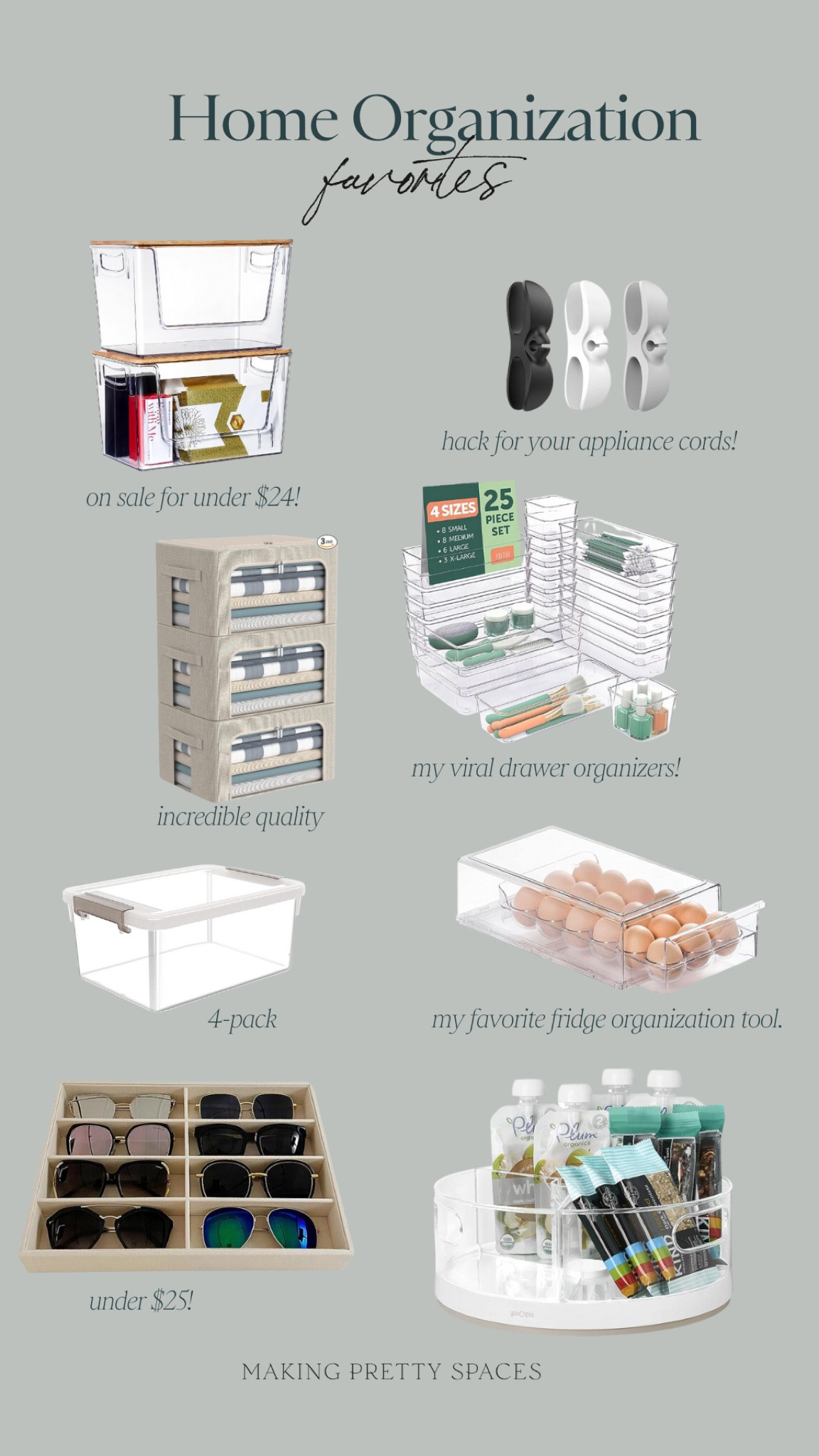 Home organization favorites, acrylic storage, clear storage, drawer organizer, clothing storage, appliance cord organizer, containers, lazy Susan, sunglasses, home improvement 

#LTKunder50 #LTKhome #LTKSeasonal