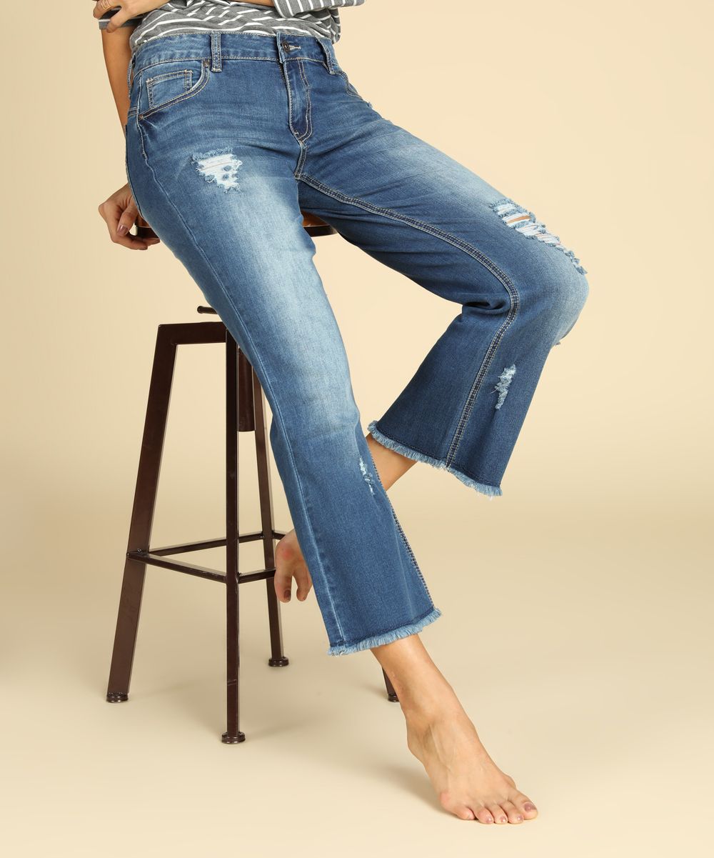 Medium Dark Wash Flare Crop Jeans - Women & Plus | zulily