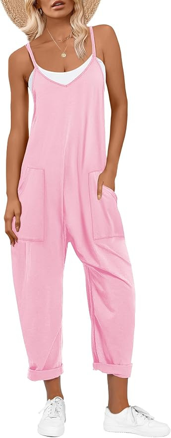 ANRABESS Jumpsuits for Women Casual Summer Overalls Sleeveless Spaghetti Strap Romper Jumpers Tre... | Amazon (US)