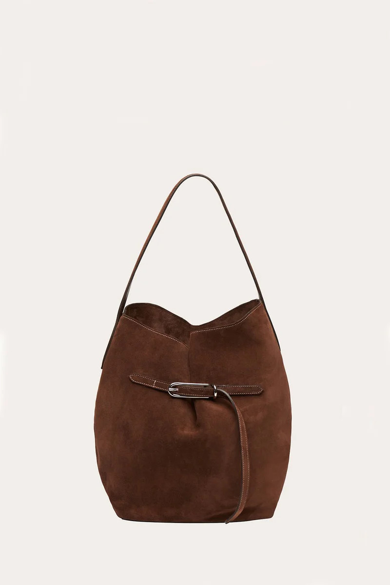 Belted Bucket Bag Large Dark Brown Suede | LITTLE LIFFNER