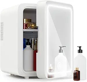 Easy-Take Skincare Fridge - Mini Fridge with Dimmable LED Mirror (4 Liter/6 Can), Cooler and Warm... | Amazon (US)