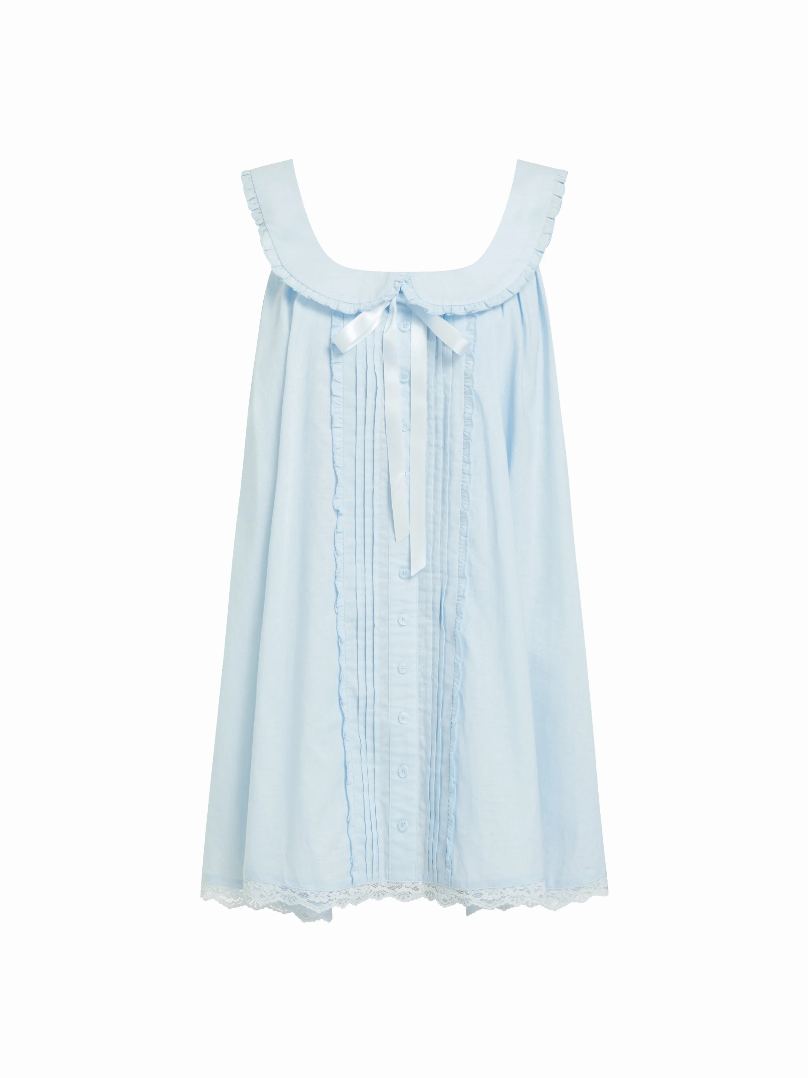 Cotton-blend Scoop Neck Bowknot Oversized Babydoll Mini Dress | Cider