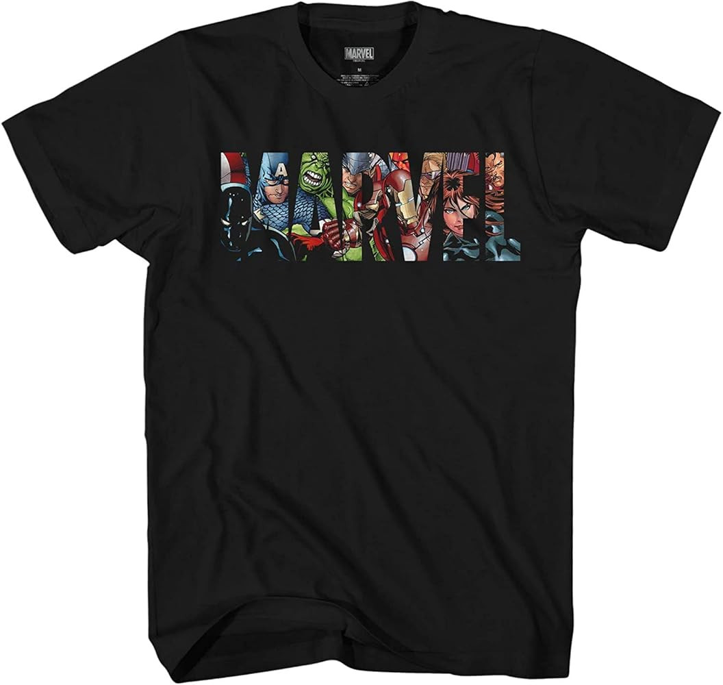 Amazon.com: Marvel Team Logo Fill Adult Graphic Tshirt for Men (Medium, Premium Jet Black) : Clot... | Amazon (US)