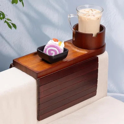 Bamboo Couch Cup Holder-Sofa Table Fits Most Sofas,3-In-1 Tray For Couch For Drink,Phone,Remote And Snacks,Couch Armrest Table With 360Â° Phone Cup Ho | Wayfair North America