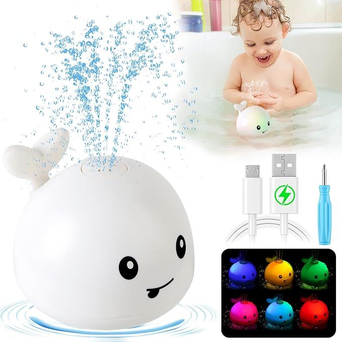 Gigilli Baby Whale Bath Toy, USB Rechargeable Bath Fountain Toy 6-12 12-18 Months, Light Up Bath ... | Amazon (US)