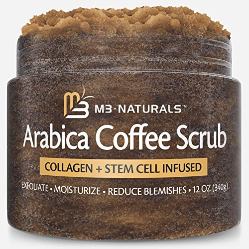 Arabica Coffee Scrub for Hands, Feet, and Body, Exfoliating Scrub with Collagen and Stem Cells, Face Cleanser for Cellulite, Fine Lines, and Stretch Marks, 12oz (1 Pack) by M3 Naturals | Amazon (US)