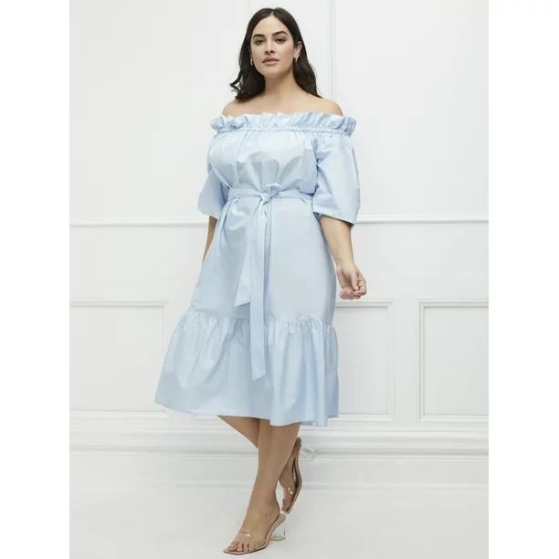 ELOQUII Elements Women's Plus Size Off the Shoulder Midi Dress | Walmart (US)