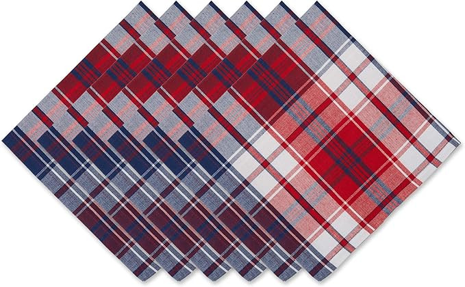 DII Americana Plaid, Table Top Collection, Napkin Set, Red, White, & Blue, 6 Piece | Amazon (US)